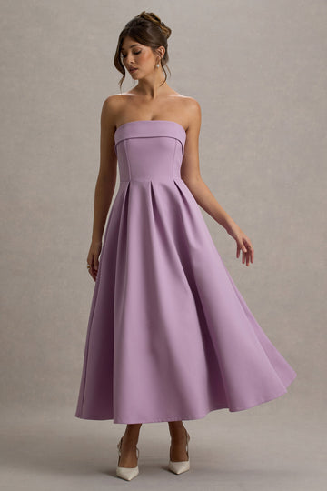 Annalise Lilac Bandeau Skater Midi Dress